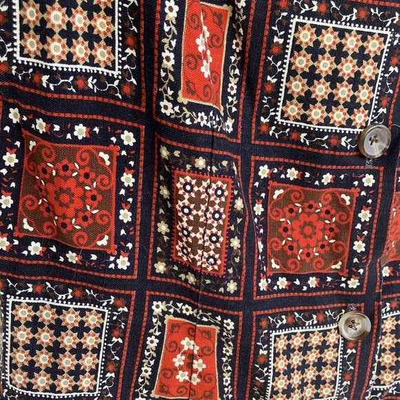 Vintage 60s 70s Brown and Black Geometric Trippy Hippie Patchwork Romper - Picture 2 of 7